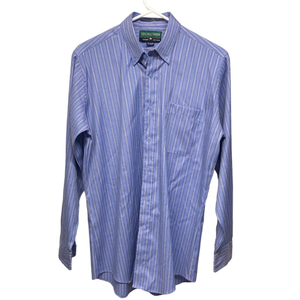 J.D. Christopher Shirt 15 32/33 Blue with Navy and Gold Stripes